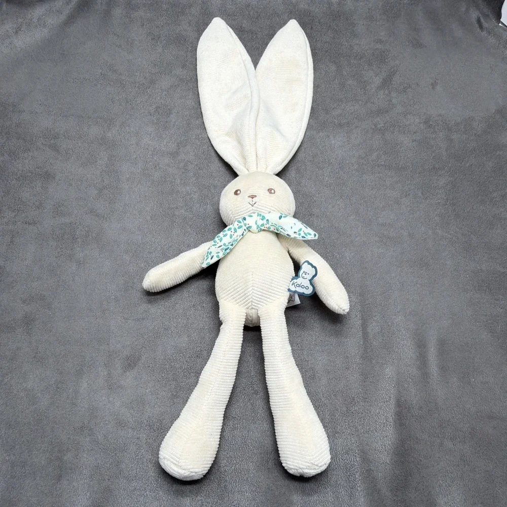 Kaloo Lapinoo Cream Rabbit Baby Plush With Green Bow.